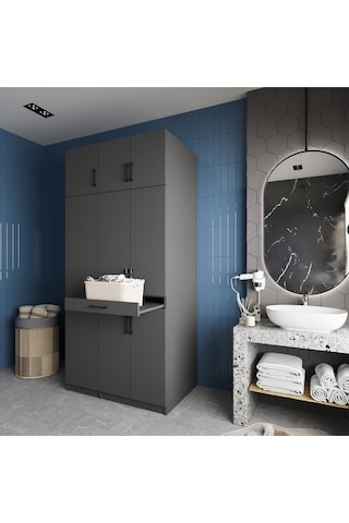 Vita Çamaşır Ve Kurutma Makinesi Dolabı Banyo Dolabı Antrasit Antrasit