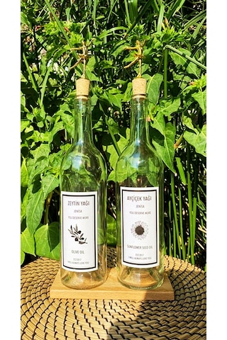 Bölmeli Ahşap Stantlı Şeffaf Altın Balerin Tıpalı 750 Ml Zeytinya