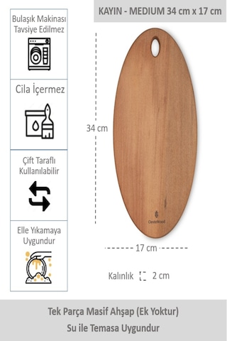 Yekpare Masif Ahşap Sunum Tahtası Kesme Tahtası Kayın Medium 6