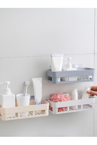 Banyo Rafı Yapışkanlı Depolama Rafı Köşe Duş Rafı Mutfak Ev Dekorasyonu Gri