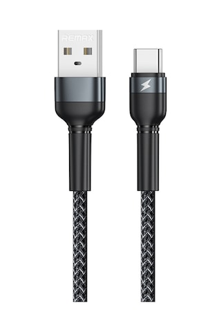 Remax Rc-124a 1m 2.4a Usb-c / Tip-c Alüminyum Alaşımlı Örgü Hızlı Şarj Veri Kablosu Siyah