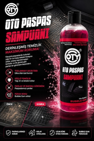 Oto Paspas Şampuanı 400 Ml Bubble Gum Kokulu Kauçuk Paspas Temizleyici, Parlatıcı Ve Bakım Şampuanı İng Versiyon