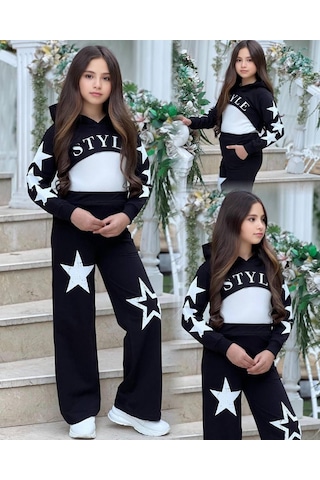 Star Style Kız Çocuk 3'lü Takım - 3/12 Yaş - 31517 Siyah