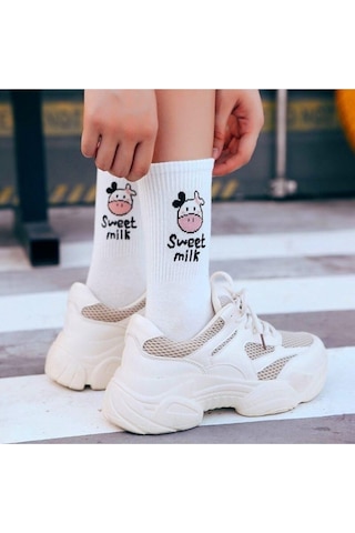 Socks Stores Erkek Çorap Soket Uzun Corap Kadın Havlu Renkli Desenli Çoraplar 5 Adet Beyaz