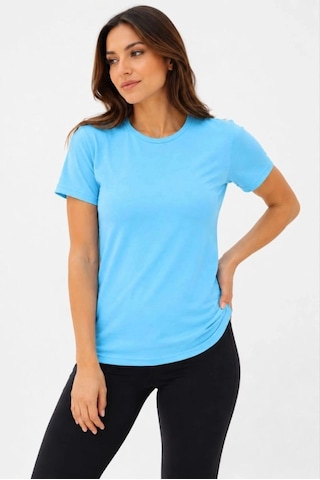 Freedom Storee Kadın Basic Tişört Bisiklet Yaka Kısa Kol Günlük Yazlık Slim Fit T-shirt - Turkuaz Çok Renkli