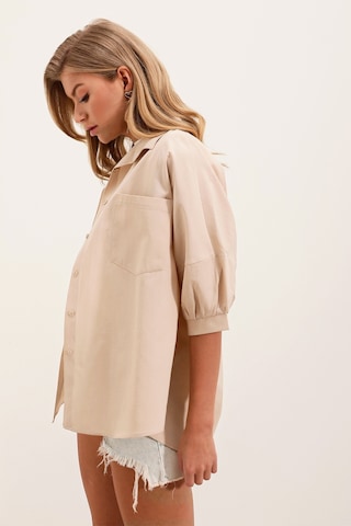 20213 Oversize Kısa Kol Basic Gömlek - Krem 001