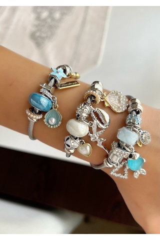 Su Perisi Takı Bijuteri Çelik Midye Ve İnci Detaylı Bileklik