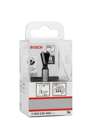 Bosch Standard Seri Ahşap İçin Çift Oluklu, Sert Metal Kırlangıç Kuyruğu Freze Ucu 8*14*55mm