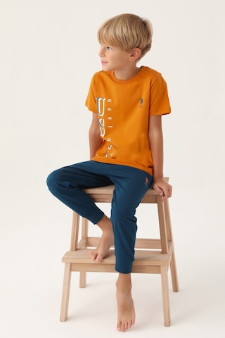 U.S. Polo Assn. Lisanslı Graphic Turuncu Erkek Çocuk Pijama Takımı 5274-43255 Kiremit