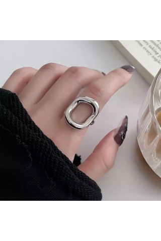 925 Ayar Gümüş Içi Boş Oval Ayarlanabilir Retro Yüzük Ayarlanabilir