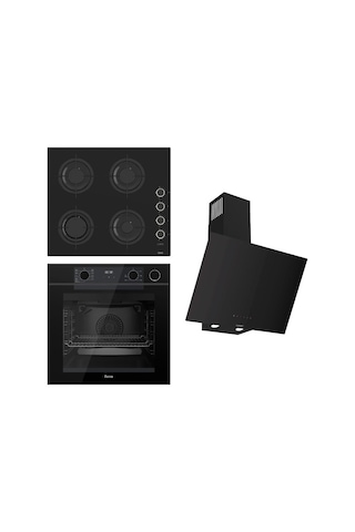 Ferre Steamart-fryart-sılentart Serisi CS205-FA + QEP64CS +D077-SA Ankastre Siyah Set