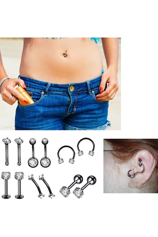 Wezone 47 Parça Tekerlekli Cila Vurgulu Paslanmaz Çelik Göğüs Burun Kulak Karın Piercing Seti - Açma Pensi, Eldiven, İğne Ve Alkol Tamponu Dahil