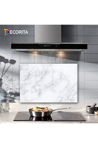 Decorita Klasik Mermer Desenli Cam Ocak Arkası Koruyucu 40x60cm