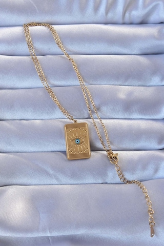 Gold Renk İşlemeli Nazarlı Göz Model Vintage Kolye - Ebj240928w28317 Bakır