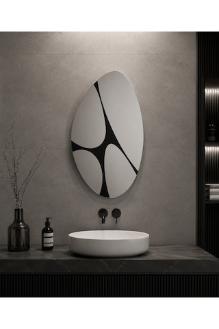 Asimetrik Model Uv Baskılı Çerçevesiz 87x50 Cm Boy Aynası Düz Ayna