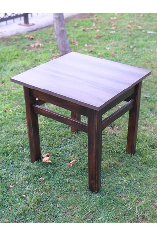 Kare Masa Ve 4 Adet Örme Hasır Tabure Takımı 35 Cm Ceviz