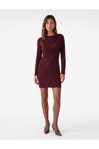 Koton Koyun Yünü Karışımlı Slim Fit Uzun Kollu Drapeli Mini Elbise Bordo 7wak80013uk
