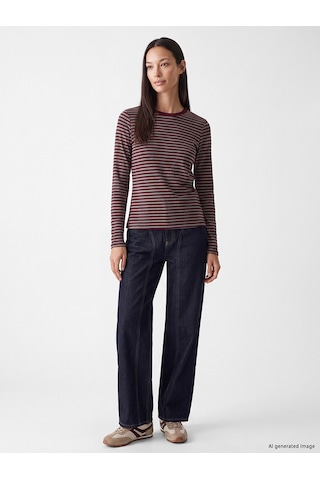 Lcw Everyday Bordo Bisiklet Yaka Çizgili Kadın Body