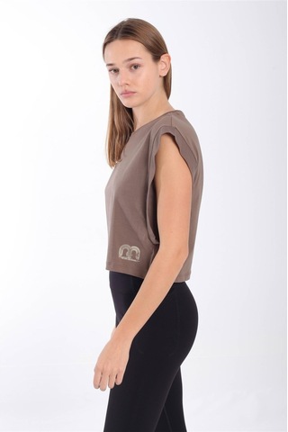 Maraton Regular Kadın Bisiklet Yaka Kakao Crop Top Kahverengi