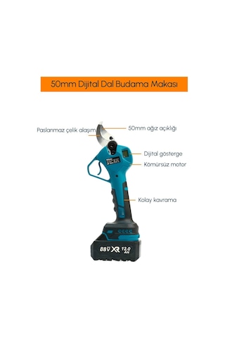 Prohummer Ph295 Profesyonel 3lü Bahçe Seti Akülü Uzatma Kollu Dijital Göstergeli 50mm Dal Budama Makası Ve 20cm Dal Budama Testeresi 88vmax