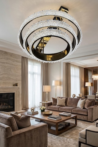 Aura 3 Katlı Kristal Halka Led Salon Avizesi Modern Taşlı Avize 3 Renk Işık Çok Renkli