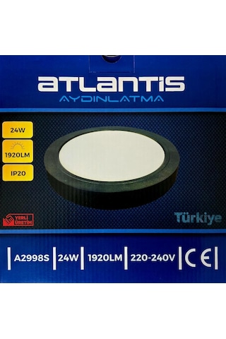 Atlantis 24w Sıva Üstü Panel Led Beyaz Yuvarlak Çap 23 Cm Soğutuculu 1920 Lm 220v Siyah Beyaz - Siyah