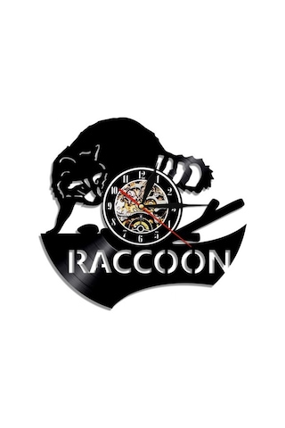 Primepickings Müzik Vinil Kayıt Duvar Saati - Rakun Vinil Duvar Saati - Vinil Saat - Oturma Odası Duvar Deko A