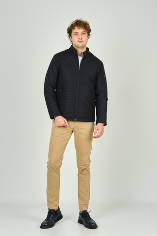 Lucas Erkek Dik Yaka Deri Biyeli Çift Cepli Mont 4707 Lacivert Lacivert