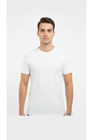 Plus Scorpion Erkek Basic Tişört Slim Fit Bisiklet Yaka Pamuk Likralı Günlük Kullanım Beyaz