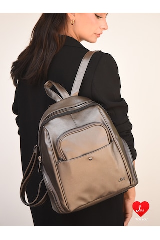 Jara Bag Freya Kadın Sırt Çantası Şık, Yumuşak Dokulu Ve 5 Bölmeli Gümüş