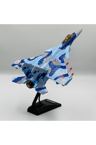 Oyuncak Model Uçak Dahili Şarjlı Buhar Atabilen Metal Kasa Işıklı Sesli Standlı Sürtmeli Savaş Uçağı + Kutulu F-16 Lacivert A150