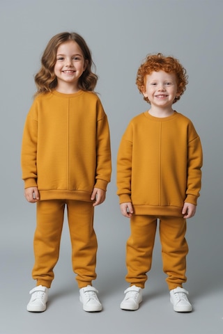 Unisex Çocuk Dikiş Detaylı 3 İplik Hardal Alt Üst Takım Hardal