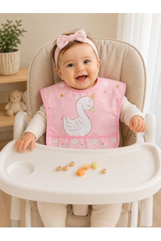 Set Kısa Kollu Bağlamalı Ayarlanabilir Sıvı Geçirmez Aktivite ve Mama Önlüğü Kuğu & Sevimli Ayıcıklı Çok Renkli 2'li