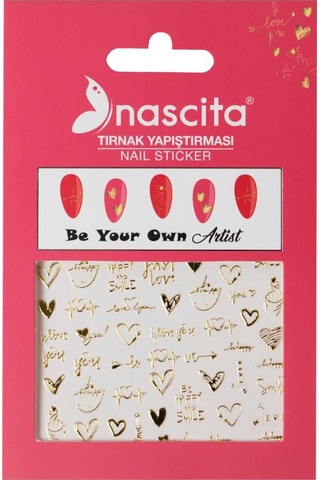 Nascita Tırnak Üstü Sticker Gold Kalp Temalı