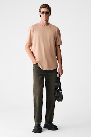 Grimelange Mono Erkek Organik Pamuklu Bisiklet Yakalı Kısa Kollu Regular Fit Somon T-shirt Somon