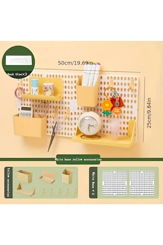 Topshop1 11 Parça Beyaz Taban Plakası Ve Sarı Aksesuar Seti Masaüstü Delikli Zımba Tahtası Depolama Rafı Öğrenci Yurdu İçin Duvara Monte Edilebilir