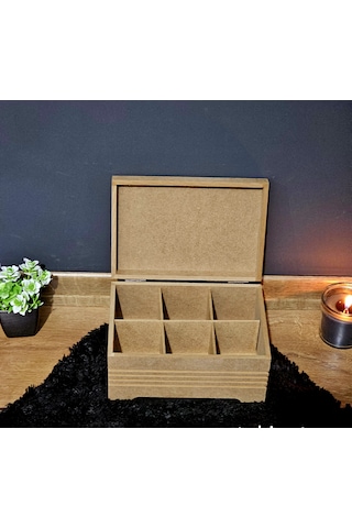 Ahşap 6 Bölmeli Küçük Boy Boy Takı Saat Aksesuar Kutusu Fitilli
