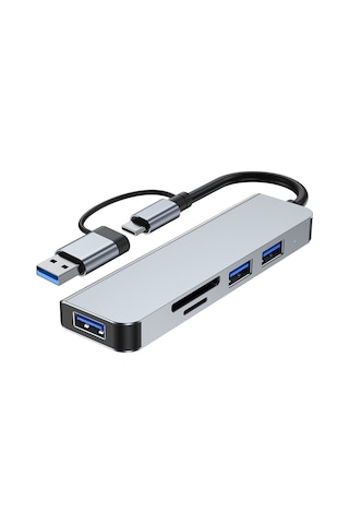 Skycity Gri Tip-c Dönüştürücü Usb Hub: 1xusb3.0 5gbps , 3xusb2.0, Sd/tf Kart Okuyucu - Alüminyum Gövde, 13.5cm Kablolu 5-in-1 Genişletme Dökümani