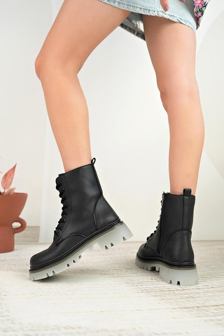 Nesil Shoes Dvm 5010 Siyah Bağcıklı Kadın Bot-siyah Siyah