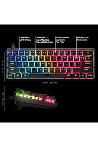SteelSeries Apex Pro Mini Gen 3 OmniPoint 3.0 HiperManyetik Switch RGB Mekanik Kablolu Oyuncu Klavyesi (UK)