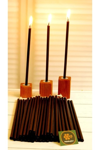 50 Adet Mum Ve 3 Adet Özel Dizayn Ahşap Mumluk Dilek Mumu Petek Mum Tören Parti Doğum Günü Beeswax Candle Siyah Siyah
