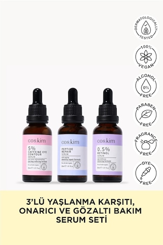 3 Lü Kırışıklık Önlemeye Yardımcı, Yaşlanma Karşıtı Ve Göz Altı Bakım Sağlayan Serum Seti