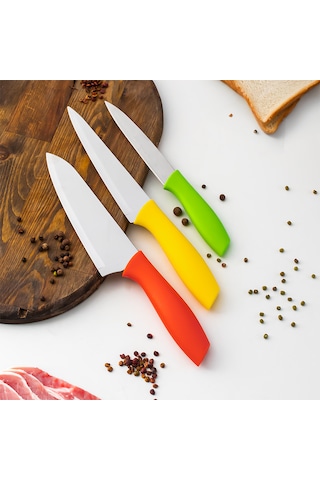 Porsima 3155-3'lü Bıçak Seti Meyve Et Doğrama Bıçağı Şef Bıçağı Çok Renkli