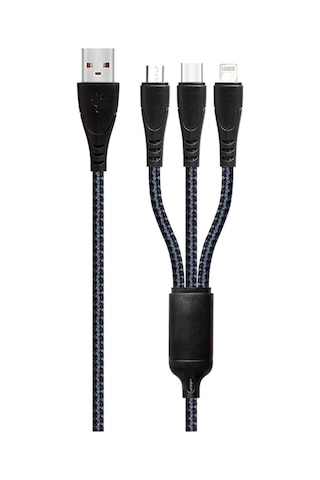 3 İn 1 Usb-a To Lightning Type-c Micro Şarj Ve Data Kablosu 3.1a 1.2m Hızlı Şarj İos Uyumlu Type Standart