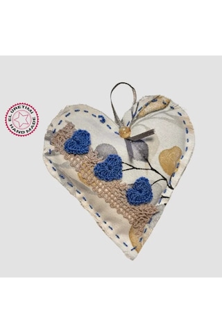 Uretti - Gamze 4416 - El Yapımı Kalpli Dantelli Lavanta Tanecikli Kese 13cm - Mavi