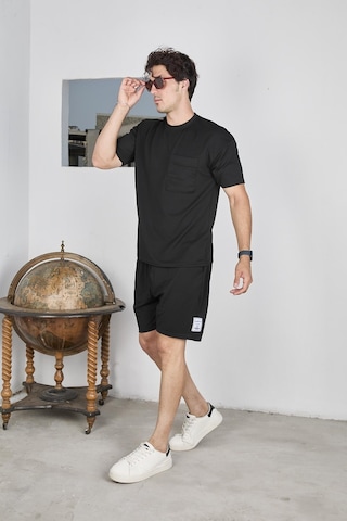 Oversize Krep Kumaş Siyah Renk Şortlu Takım-1611 Siyah