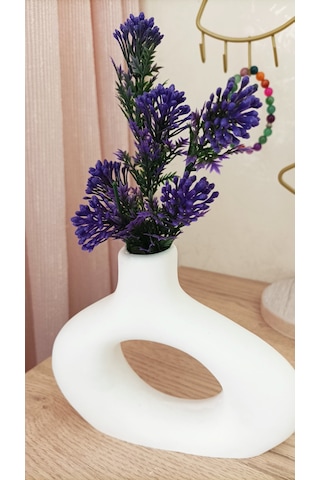 Mini Beton Saksı - Yapay Çiçekli - Mor Tomurcuk