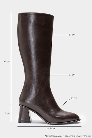 Paradis Kahverengi Cilt Kadın Kalın Topuklu Çizme Kahverengi Deri
