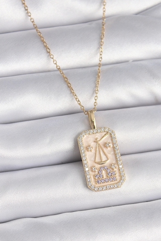 316l Çelik Gold Renk Zincir Terazi Burcu Zirkon Taşlı Kadın Kolye Çok Renkli Çok renkli