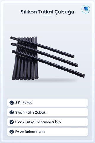 Siyah Kalın Silikon Tutkal Çubuğu 32'li Yapıştırıcı Hırdavat Ev D